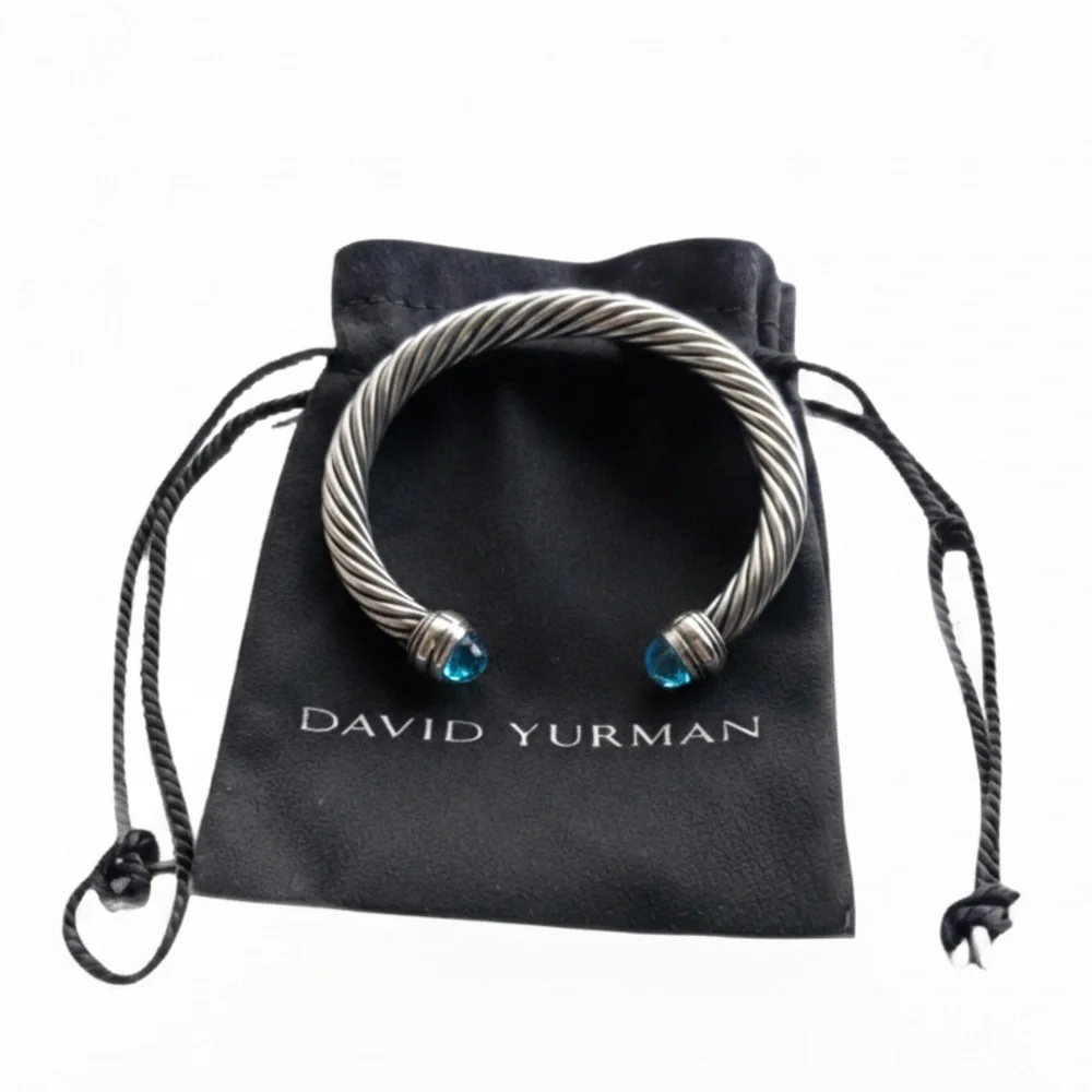 Authentic David Yurman 7mm Cable Classic Bracelet - Blue Topaz & 14K Gold - Picture 2 of 4